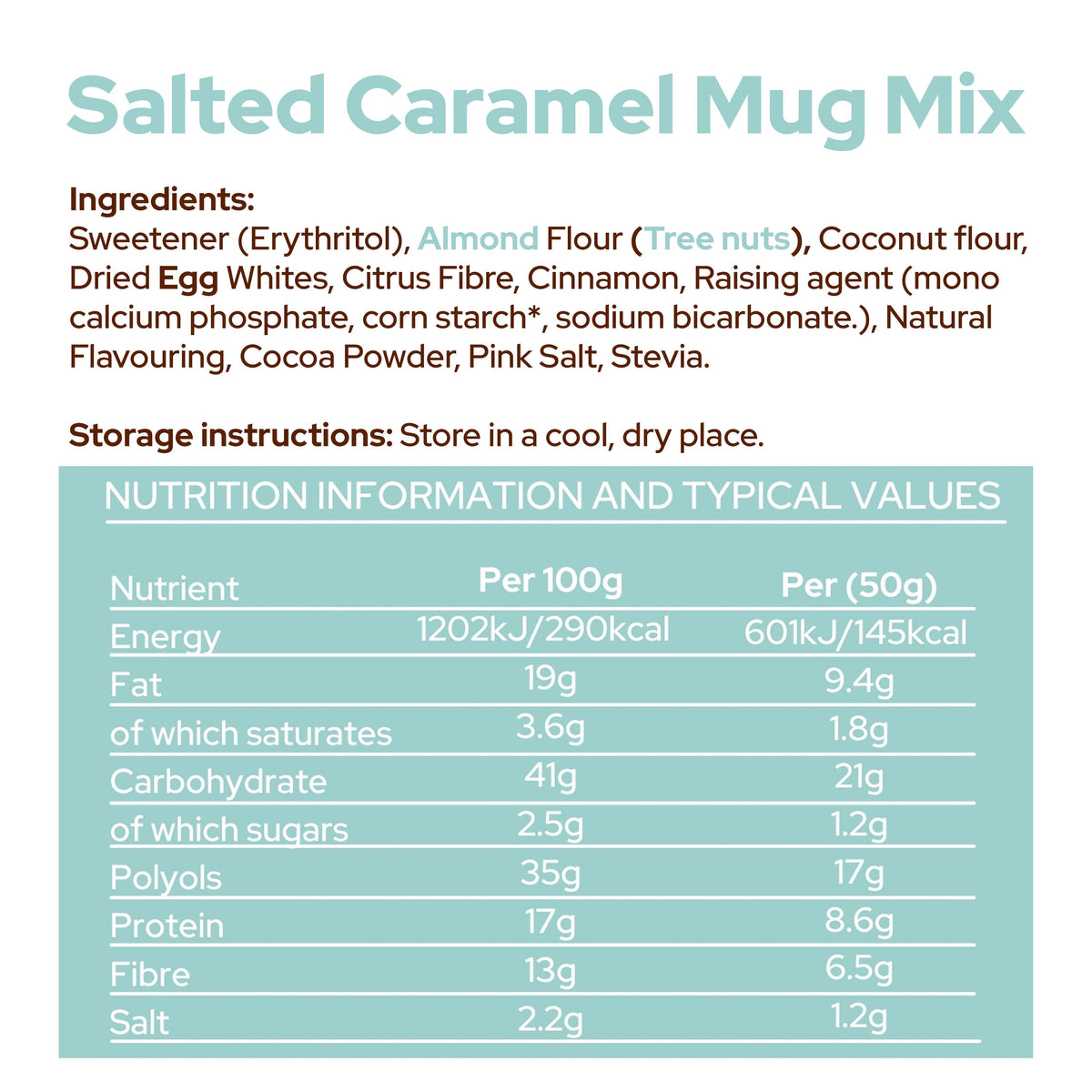 An image of salted caramel mug mix nutrition