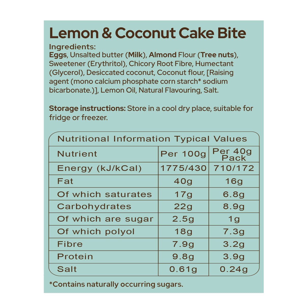 An Image of Lemon &amp; Coconut Cake Bite Nutritional Information And Ingredients